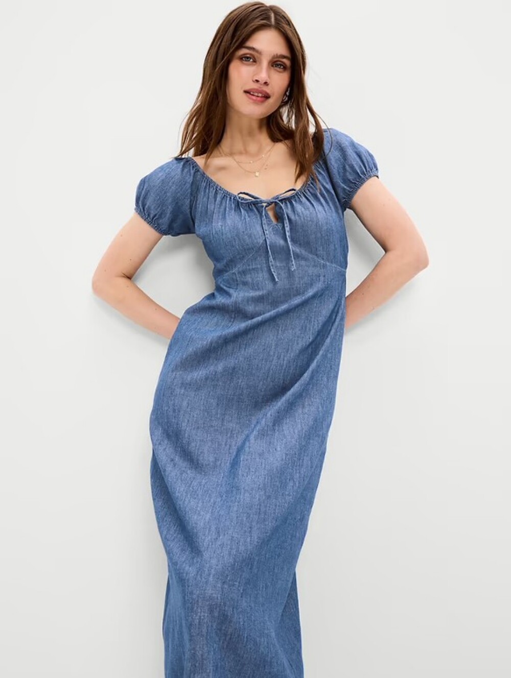 NWT - Old Navy Cotton Scoop-Neck Short-Sleeve "Chambray" Midi Dress- Size M Tall